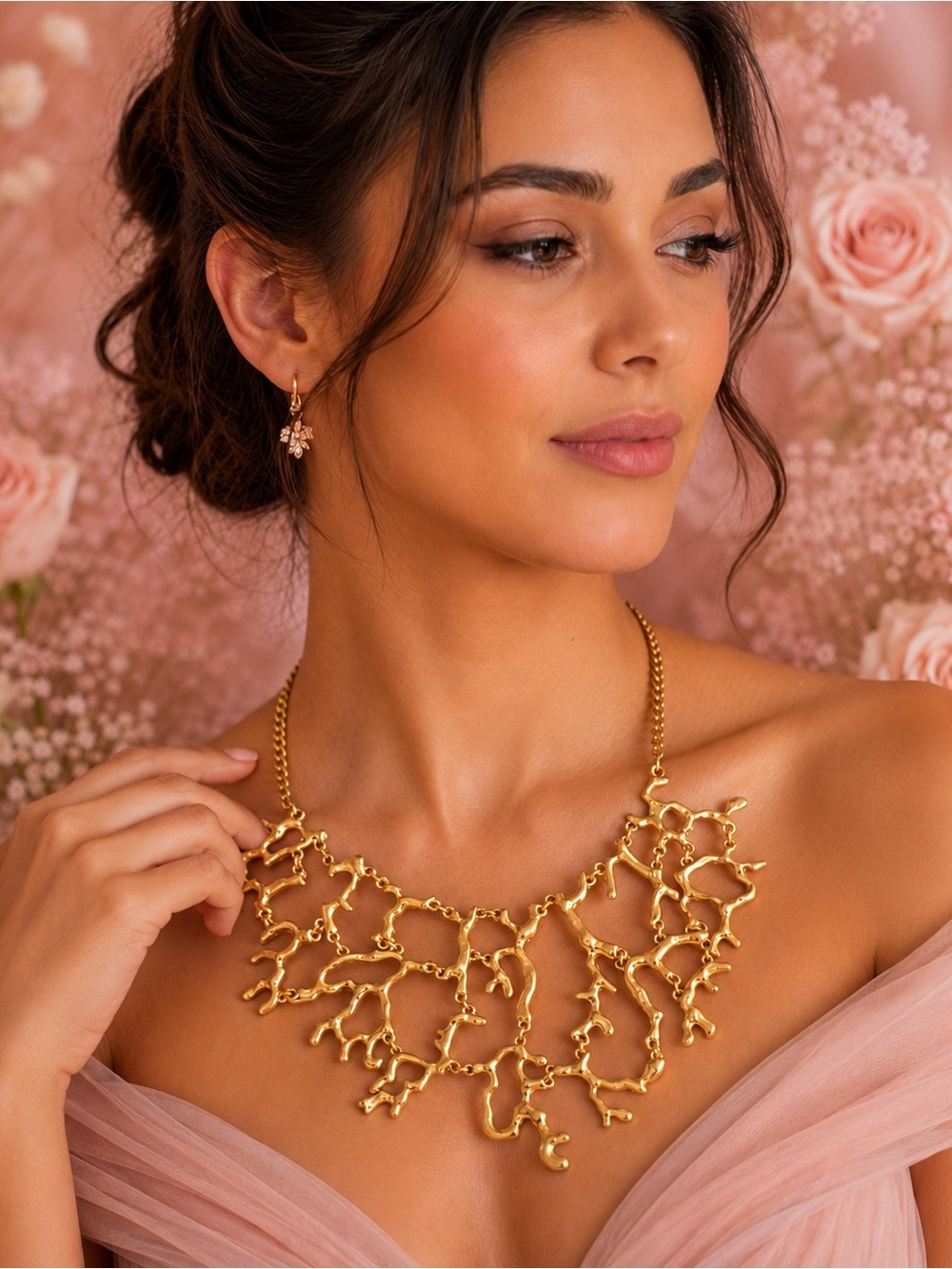 Gold Statement Coral-Style Necklace - Women Jewelry - Picture 4 of 7